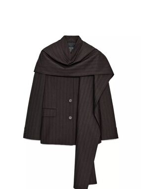 Zara Dark Brown Pinstripe Draped Shawl Blazer
